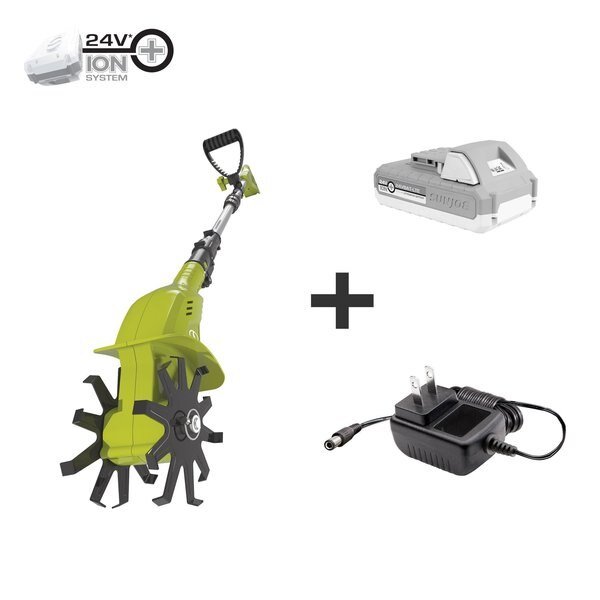 24-Volt 2.0-Ah Cordless 6-Inch Cutting Swath Cordless Garden Tiller/Cultivator, Sun Joe, Mfr#: 24V-TLR-LTE